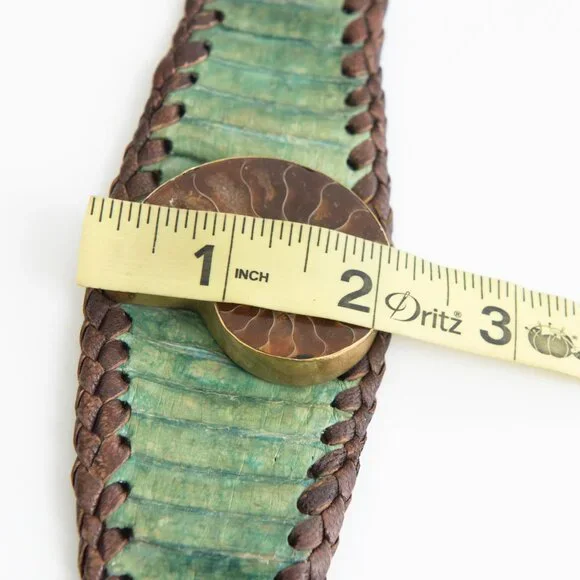 Starborn Ammonite Leather Cuff Bracelet Adjustable Statement Green Brown - Picture 10 of 11